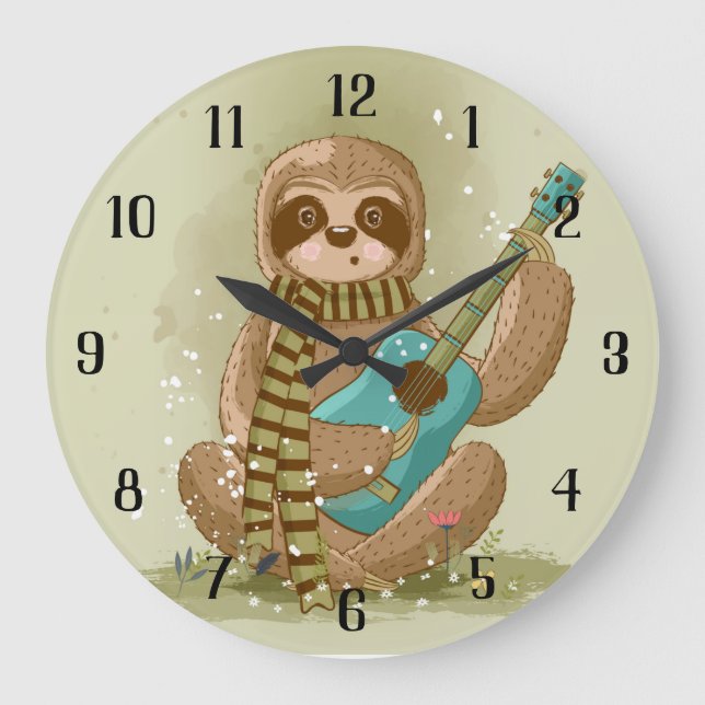 Sloth with Guitar Large Clock (Front)