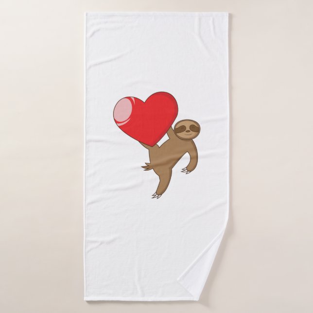 sloth with heart "I love lazy animals" Bath Towel (Bath Towel)