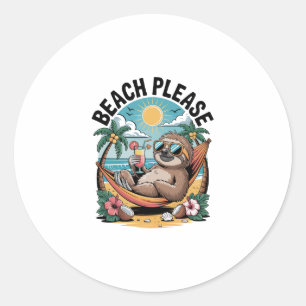 Sloth with Ice Cream Summer Beach Please Classic Round Sticker