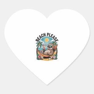 Sloth with Ice Cream Summer Beach Please Heart Sticker