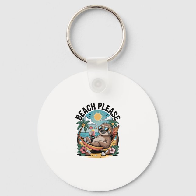 Sloth with Ice Cream Summer Beach Please Key Ring (Front)