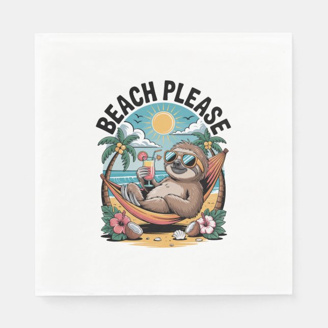 Sloth with Ice Cream Summer Beach Please Napkin (Front)