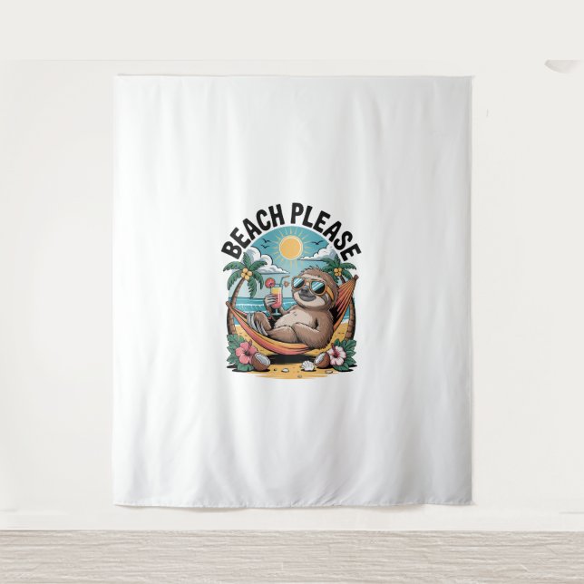 Sloth with Ice Cream Summer Beach Please Tapestry (Front)
