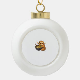 Sloth with Noodles Ramen Kawaii Sloth T-Shirt Ceramic Ball Christmas Ornament