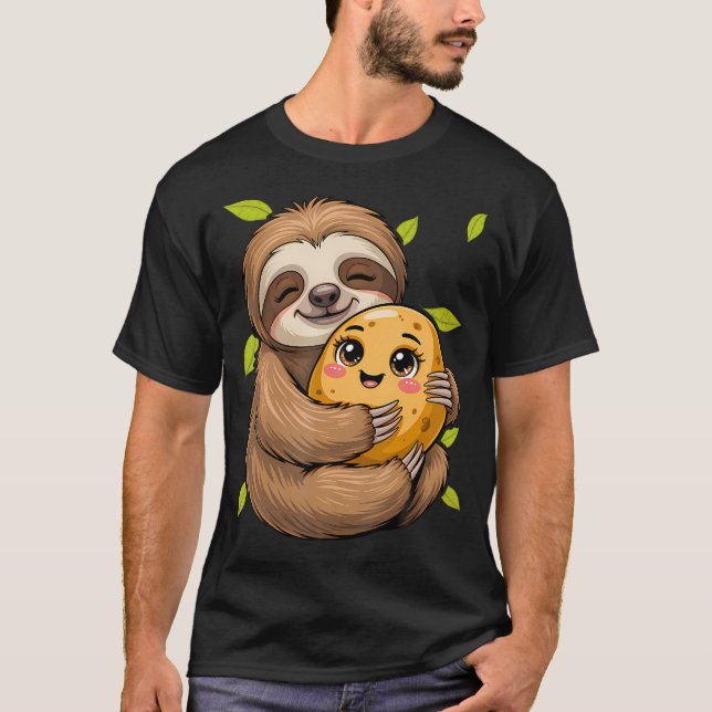 Sloth With Potato Vegetable Cute T-Shirt (Front)
