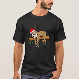 Sloth With Santa Hat Graphic Christmas Lazy Sloth T-Shirt
