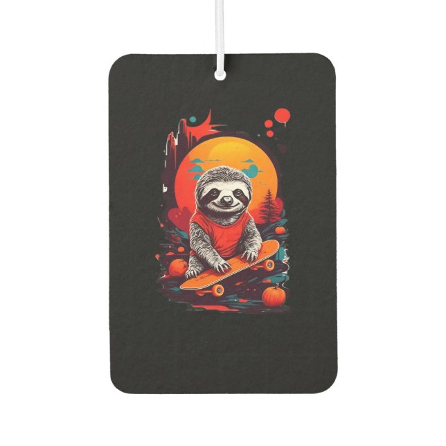 Sloth with skateboard on halloween night Classic T Car Air Freshener (Front)