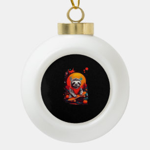 Sloth with skateboard on halloween night Classic T Ceramic Ball Christmas Ornament