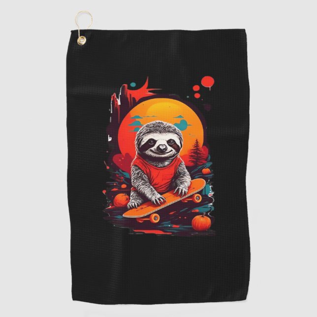 Sloth with skateboard on halloween night Classic T Golf Towel (Front)