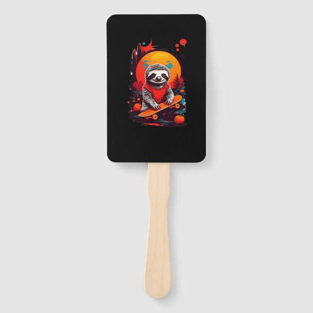 Sloth with skateboard on halloween night Classic T Hand Fan (Front)