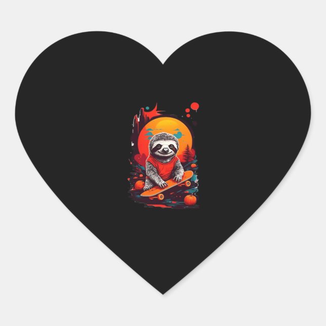 Sloth with skateboard on halloween night Classic T Heart Sticker (Front)