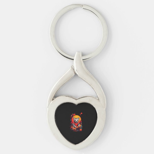 Sloth with skateboard on halloween night Classic T Key Ring (Front)