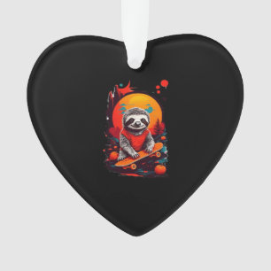 Sloth with skateboard on halloween night Classic T Ornament