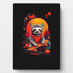 Sloth with skateboard on halloween night Classic T Plaque