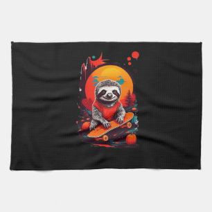 Sloth with skateboard on halloween night Classic T Tea Towel