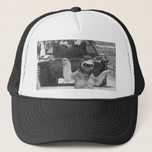 sloth with tank trucker hat