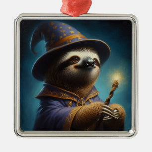 Sloth Wizard Metal Ornament