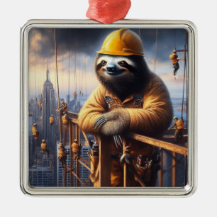 Sloth Working the High Steel Metal Ornament