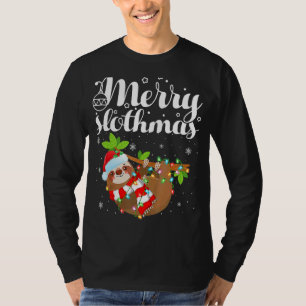 Sloth Xmas Lights Merry Slothmas Sloth Christmas T-Shirt