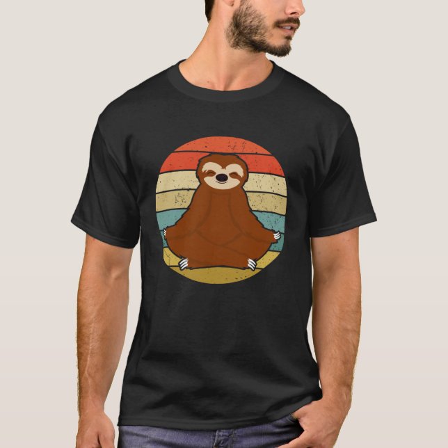 Sloth Yoga Doing Nothing Lazy Retro T-Shirt (Front)