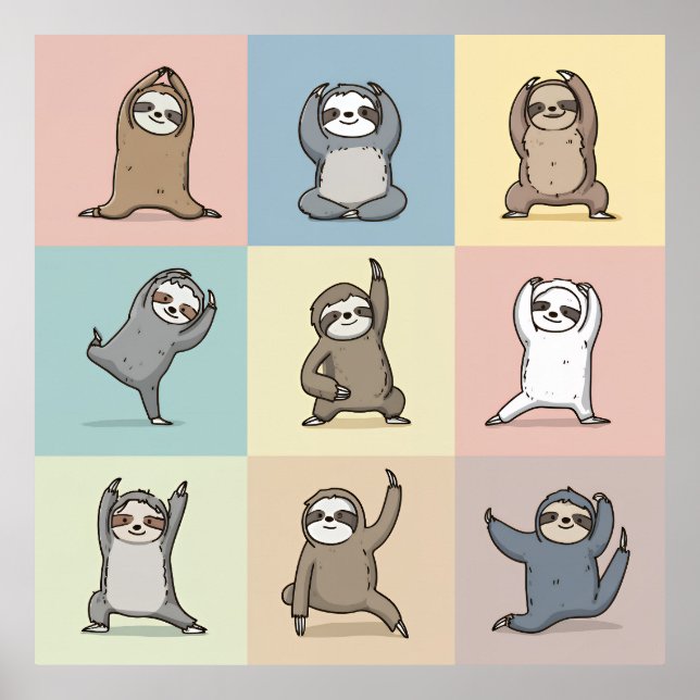 Sloth Yoga Grid Poster (Front)