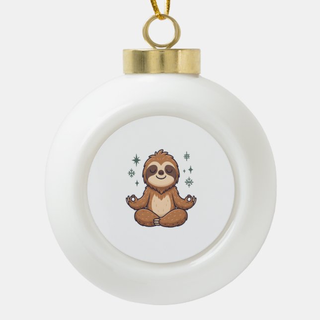 Sloth Yoga Sloth Ceramic Ball Christmas Ornament (Front)