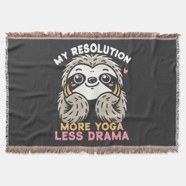Sloth Yoga Throw Blanket - More Yoga Less Drama (Front)