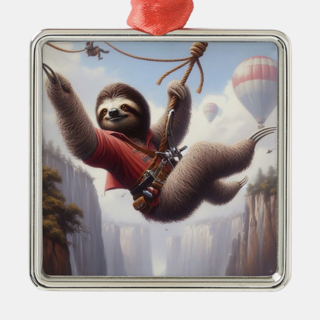 Sloth Ziplining Metal Ornament (Front)