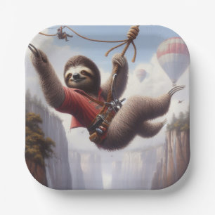 Sloth Ziplining Paper Plate