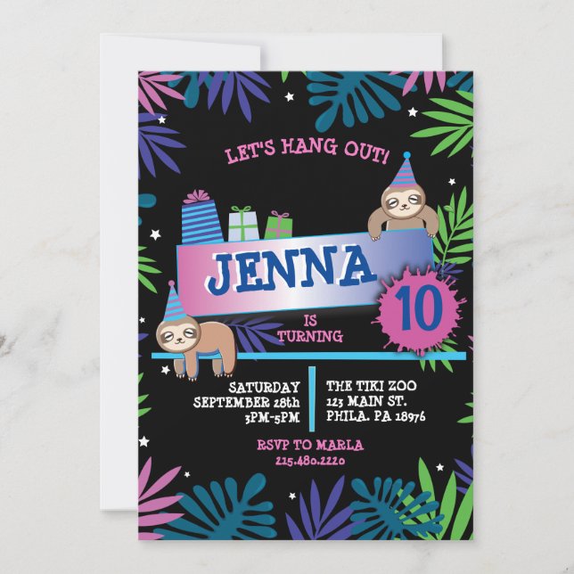 SLOTH ZOO JUNGLE Birthday Party Invitation (Front)