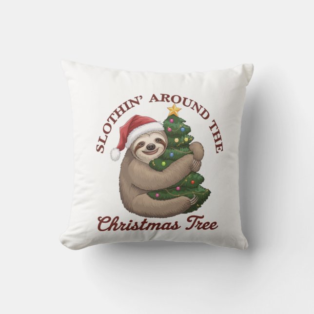 Slothin' Around the Christmas Tree Cushion (Front)