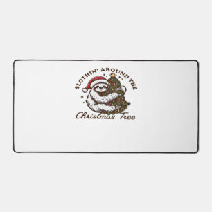 Slothin Around the Christmas Tree, Funny Christmas Desk Mat