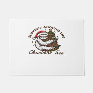 Slothin Around the Christmas Tree, Funny Christmas Doormat