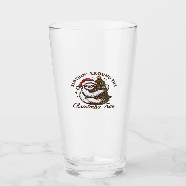 Slothin Around the Christmas Tree, Funny Christmas Glass (Front)