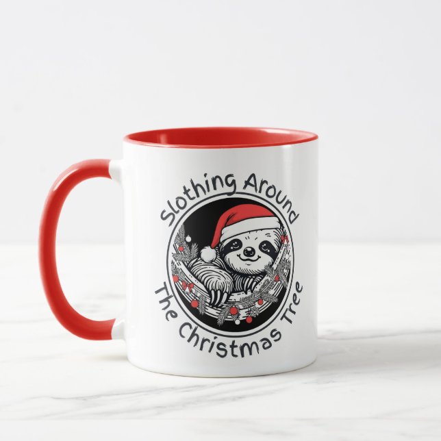 Slothing Around the Christmas Tree Mug (Left)