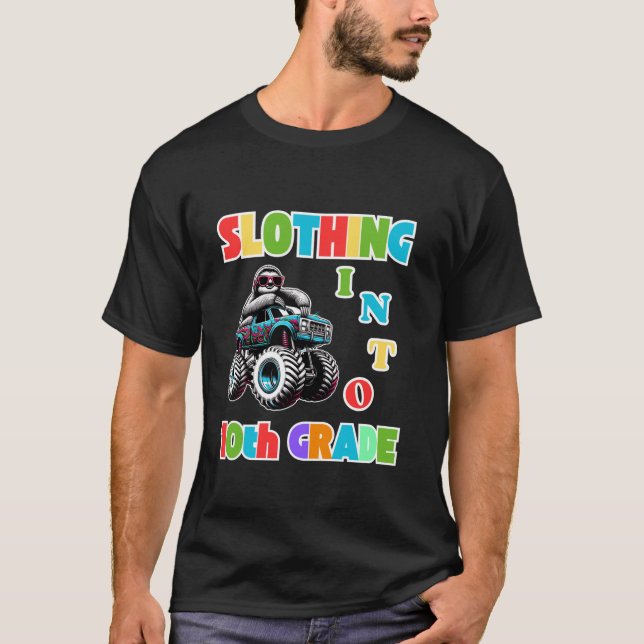 Slothing Into 10th Grade Funny Sloth Back To Schoo T-Shirt (Front)