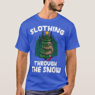 Slothing Through The Snow Sloth Hugging Tree Merry T-Shirt