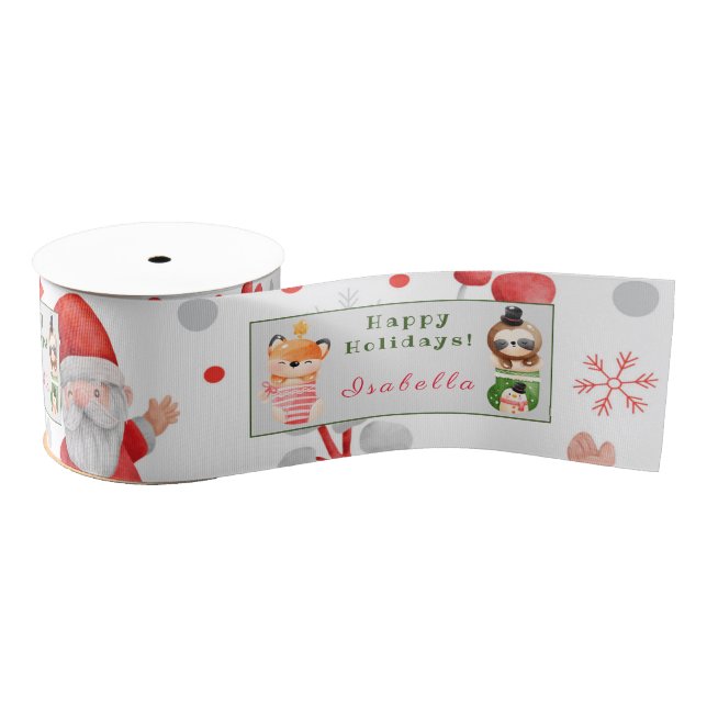 Sloths and Fox Customise Text and Name Grosgrain Ribbon (Spool)