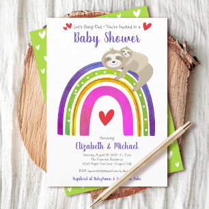 Sloths Baby Shower Gender Neutral Boho Rainbow Invitation