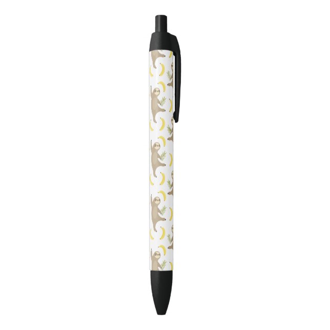 Sloths & Bananas Pattern Black Ink Pen (Bottom (Vertical))