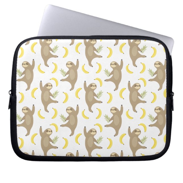 Sloths & Bananas Pattern Laptop Sleeve (Front)