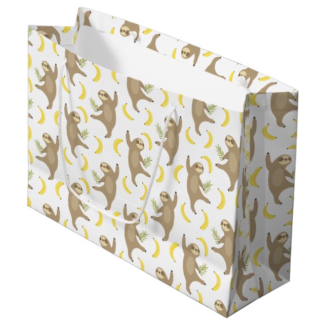 Sloths & Bananas Pattern Large Gift Bag (Front Angled)