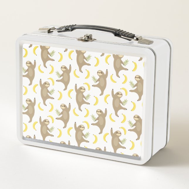 Sloths & Bananas Pattern Metal Lunch Box (Front)