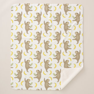 Sloths & Bananas Pattern Sherpa Blanket