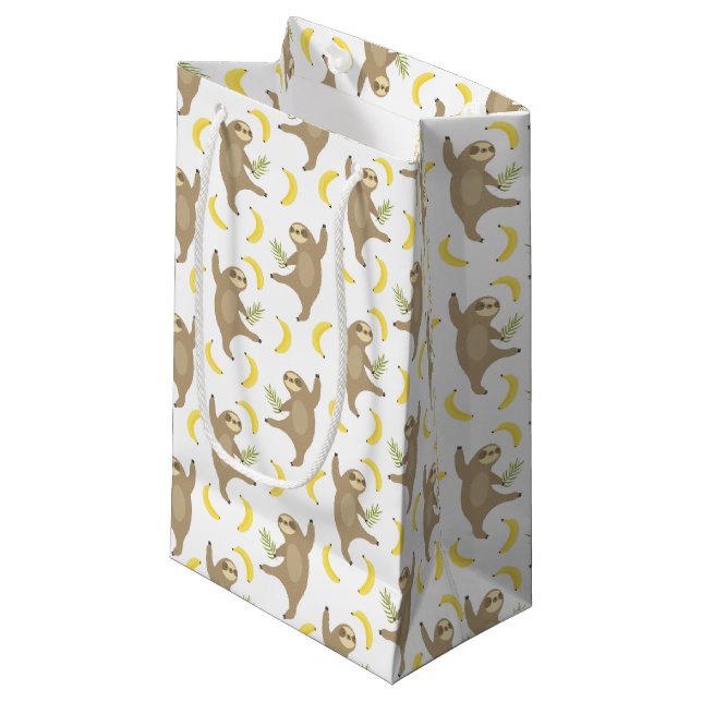Sloths & Bananas Pattern Small Gift Bag (Front Angled)