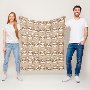 Sloths & Coffee Pattern Fleece Blanket