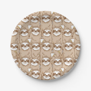 Sloths & Coffee Pattern Paper Plate