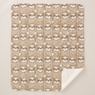 Sloths & Coffee Pattern Sherpa Blanket