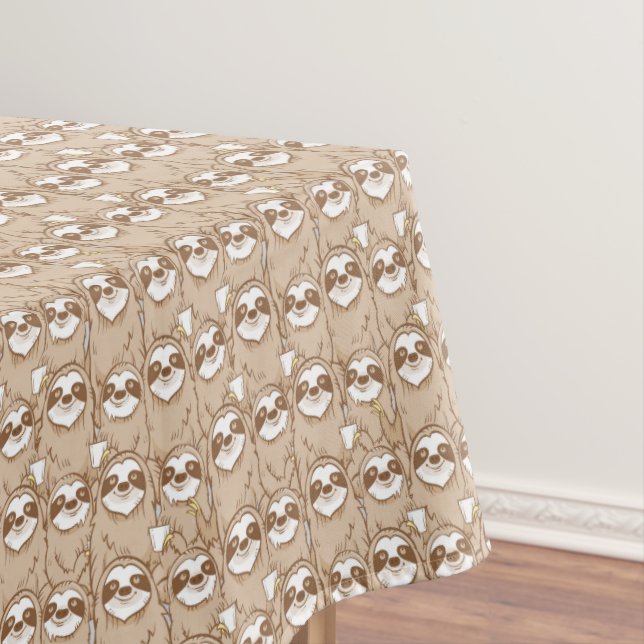 Sloths & Coffee Pattern Tablecloth (In Situ)
