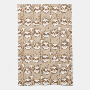 Sloths & Coffee Pattern Tea Towel